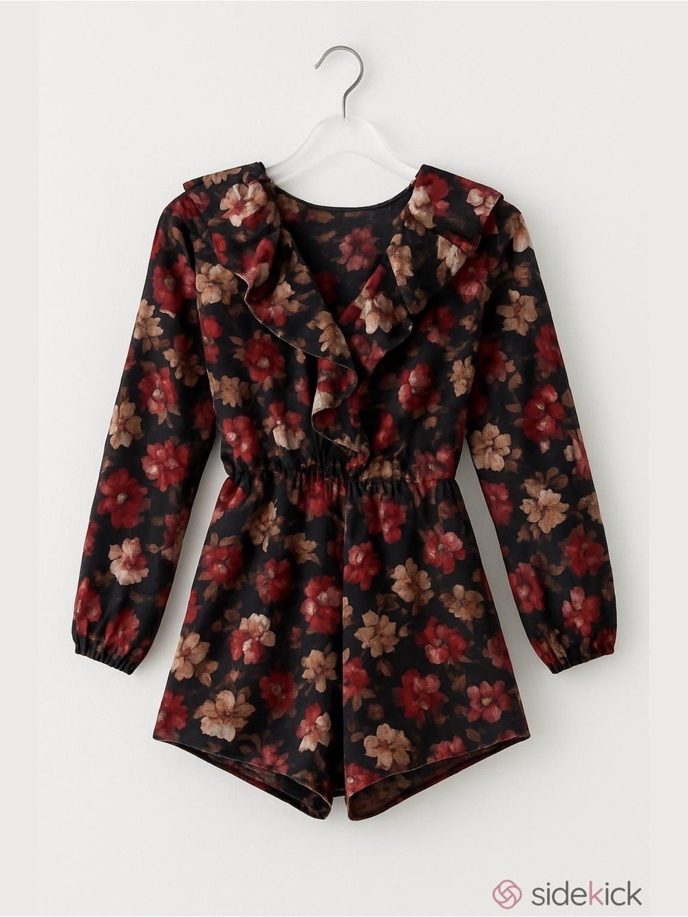 Frenchy Black Red Cream Floral Long Sleeve Romper